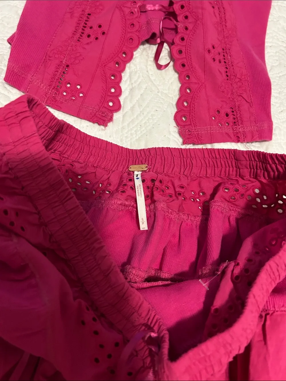 Free People Hot Pink Tiered Maxi Skirt and Lace Top Gesibelle Set Size S